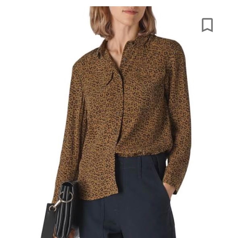 Whistles Brown And Black Animal Print Button Down Top Women’s 8